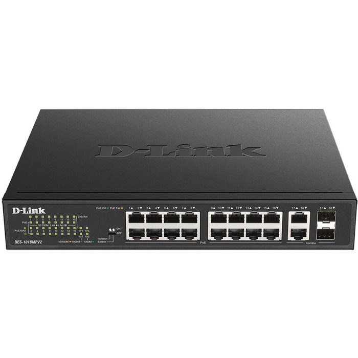 Коммутатор D-Link DES-1018MPV2 16x100Mb 2G 16PoE+ 247W неуправляемый - фото 51428954 Коммутатор D-Link DES-1018MPV2 16x100Mb 2G 16PoE+ 247W неуправляемый - фото 51428954