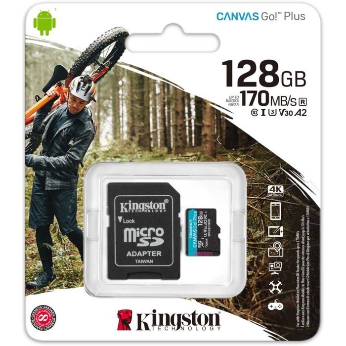 Флеш карта microSDXC 128GB Class10 Kingston SDCG3/128GB Canvas Go! Plus + adapter - фото 51430052 Флеш карта microSDXC 128GB Class10 Kingston SDCG3/128GB Canvas Go! Plus + adapter - фото 51430052
