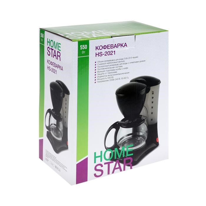 Кофеварка HOMESTAR HS-2021, капельная, 550 Вт, 0.6 л, черная - фото 51430118 Кофеварка HOMESTAR HS-2021, капельная, 550 Вт, 0.6 л, черная - фото 51430118