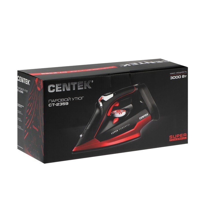 Утюг Centek CT-2359, 3000 Вт, керамическая подошва, 320 мл, красный - фото 51430146 Утюг Centek CT-2359, 3000 Вт, керамическая подошва, 320 мл, красный - фото 51430146