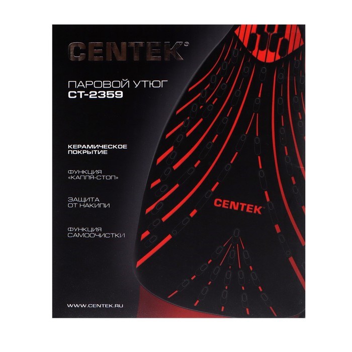 Утюг Centek CT-2359, 3000 Вт, керамическая подошва, 320 мл, красный - фото 51430151 Утюг Centek CT-2359, 3000 Вт, керамическая подошва, 320 мл, красный - фото 51430151