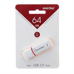 Флешка Smartbuy Crown White, 64 Гб, USB2.0, чт до 25 Мб/с, зап до 15 Мб/с, белая - фото 51363424
