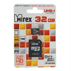 Карта памяти Mirex microSD, 32 Гб, SDHC, UHS-I, класс 10, с адаптером SD - фото 51364016