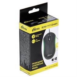 Мышь Ritmix ROM-111, проводная, оптическая, 800 dpi, USB, зелёная - фото 51364417