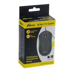 Мышь Ritmix ROM-111, проводная, оптическая, 800 dpi, USB, зелёная - фото 51364419