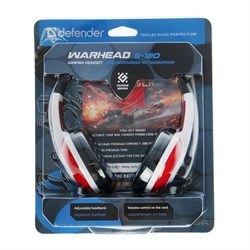 Наушники Defender Warhead G-120, игровые, полноразмерные, микрофон, 2x Jack 3.5 мм, 2 м, черно-красные - фото 51364686