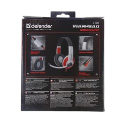Наушники Defender Warhead G-120, игровые, полноразмерные, микрофон, 2x Jack 3.5 мм, 2 м, черно-красные - фото 51364691
