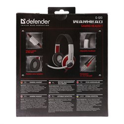 Наушники Defender Warhead G-120, игровые, полноразмерные, микрофон, 2x Jack 3.5 мм, 2 м, черно-красные - фото 51364692