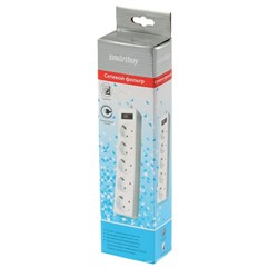 Сетевой фильтр Smartbuy, 5 розеток, 3 м, 10 А, 2200 Вт, с з/к, с выкл., белый - фото 51364852