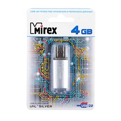 Флешка Mirex UNIT SILVER, 4 Гб, USB2.0, чт до 25 Мб/с, зап до 15 Мб/с, серебристая - фото 51365036