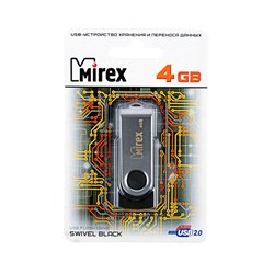 Флешка Mirex SWIVEL BLACK, 4 ГБ, USB 2.0, чтение до 25 Мб/с, запись до 15 Мб/с, чёрная - фото 51365041
