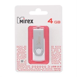 Флешка Mirex SWIVEL WHITE, 4 ГБ, USB 2.0, чтение до 25 Мб/с, запись до 15 Мб/с, белая - фото 51365049