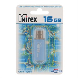 Флешка Mirex UNIT AQUA, 16 ГБ, USB 2.0, чтение до 25 Мб/с, запись до 15 Мб/с, синяя - фото 51365092