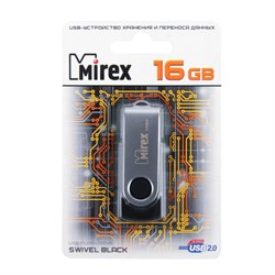 Флешка Mirex SWIVEL BLACK, 16 ГБ, USB 2.0, чтение до 25 Мб/с, запись до 15 Мб/с, чёрная - фото 51365101