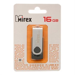 Флешка Mirex SWIVEL BLACK, 16 ГБ, USB 2.0, чтение до 25 Мб/с, запись до 15 Мб/с, чёрная - фото 51365103