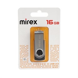 Флешка Mirex SWIVEL BLACK, 16 ГБ, USB 2.0, чтение до 25 Мб/с, запись до 15 Мб/с, чёрная - фото 51365105