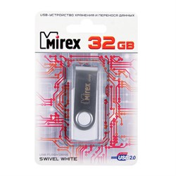 Флешка Mirex SWIVEL WHITE, 32 ГБ, USB 2.0, чтение до 25 Мб/с, запись до 15 Мб/с, белая - фото 51365125
