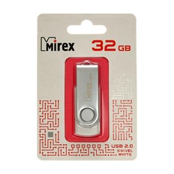 Флешка Mirex SWIVEL WHITE, 32 ГБ, USB 2.0, чтение до 25 Мб/с, запись до 15 Мб/с, белая - фото 51365127