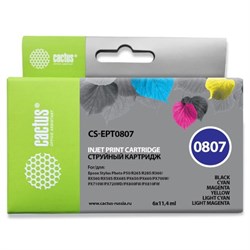 Картридж струйный Cactus CS-EPT0807 черный/желтый/голубой/пурпурный/светло-голубой/светло-пурпурный - фото 51366123