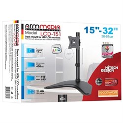 Кронштейн ARM Media LCD-T51, для 1-го монитора, 15"-32", наклон-поворот, до 10 кг, чёрный - фото 51367300