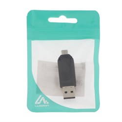 Картридер-OTG Luazon LNCR-001, подключение microUSB и USB, слоты SD, microSD, чёрный - фото 51367418