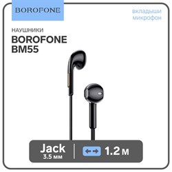 Наушники Borofone BM55 Sonido, вкладыши, микрофон, Jack 3.5 мм, кабель 1 м, чёрные - фото 51371361