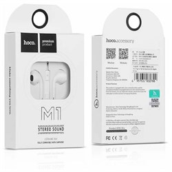 Наушники Hoco M1, проводные, вкладыши, микрофон, Jack 3.5, кабель 1.2 м, белые - фото 51371558