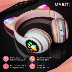 Наушники беспроводные, с ушками кошки, MYBIT W-32, Bluetooth 5.0, с микрофоном, AUX, microSD, MP3, 400 мАч, розовые - фото 51371634