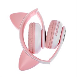 Наушники беспроводные, с ушками кошки, MYBIT W-32, Bluetooth 5.0, с микрофоном, AUX, microSD, MP3, 400 мАч, розовые - фото 51371641