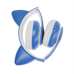 Наушники беспроводные, с ушками кошки, MYBIT W-32, Bluetooth 5.0, с микрофоном, AUX, microSD, MP3, 400 мАч, синие - фото 51371652