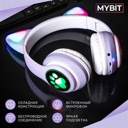 Наушники беспроводные, с ушками кошки, MYBIT W-32, Bluetooth 5.0, с микрофоном, AUX, microSD, MP3, 400 мАч, фиолетовые - фото 51371656