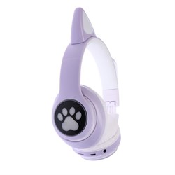 Наушники беспроводные, с ушками кошки, MYBIT W-32, Bluetooth 5.0, с микрофоном, AUX, microSD, MP3, 400 мАч, фиолетовые - фото 51371659