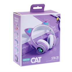Наушники беспроводные, с ушками кошки, MYBIT W-32, Bluetooth 5.0, с микрофоном, AUX, microSD, MP3, 400 мАч, фиолетовые - фото 51371667