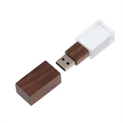 Флешка E 310 Dark Wood, 16 ГБ, USB2.0,чт до 25 Мб/с,зап до 15 Мб/с, синяя подсветка - фото 51371841