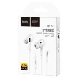 Наушники Hoco M1 Pro, проводные, вакуумные, микрофон, Jack 3.5, кабель 1.2 м, белые - фото 51371921