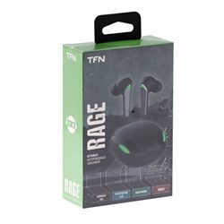 Наушники беспроводные TFN Rage, TWS, отклик 55 мс, Bluetooth 5.1, 30/300 мАч, сенсорные, чёрные - фото 51372008