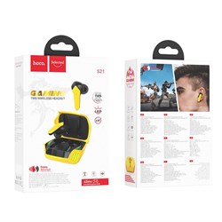 Наушники Hoco S21 TWS, беспроводные, вакуумные, BT5.0, 40/320 мАч, микрофон, черно-жёлтые - фото 51372760