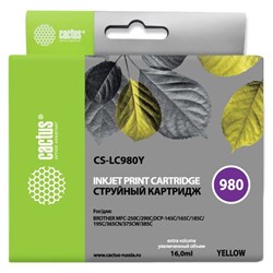 Картридж Cactus CS-LC980Y, (DCP-145C/165C/MFC-250C/290C), для Brother, жёлтый - фото 51375042