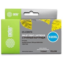 Картридж Cactus CS-CD974 №920XL, для HP DJ 6000/6500/7000/7500, 14,6 мл, цвет жёлтый - фото 51376325