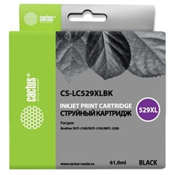 Картридж струйный Cactus CS-LC529XLBK, для Brother DCP-J100/J105/J200, 61 мл, цвет чёрный - фото 51376463