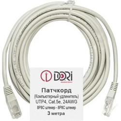 Патч-корд DORI, UTP 4 кат., RJ-45(m)-RJ-45(m), 3 м, серый - фото 51380941