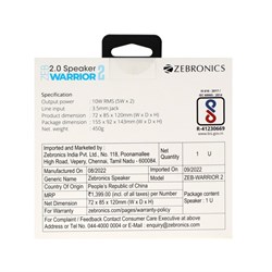 Компьютерные колонки 2.0 ZEBRONICS WARRIORII, 2х5 Вт, USB, подсветка, чёрные - фото 51382742