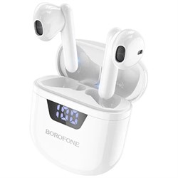 Наушники беспроводные Borofone BW05 Pure, TWS, вкладыши, Bluetooth 5.1, 30/250 мАч, с дисплеем, белые - фото 51383024