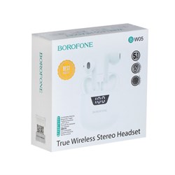 Наушники беспроводные Borofone BW05 Pure, TWS, вкладыши, Bluetooth 5.1, 30/250 мАч, с дисплеем, белые - фото 51383025