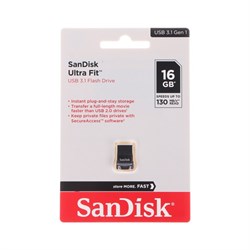 Флешка SanDisk Ultra Fit, 16 Гб, USB 3.1, чт до 130 Мб/с, зап до 40 Мб/с, черная - фото 51383977