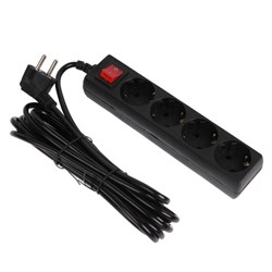 Сетевой фильтр 5bites SP4B-250 4S, 4 розетки, 5 м, 10 А, 3х0.75 мм2, с з/к, с выкл., черный - фото 51384347