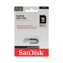 Флешка SanDisk Ultra Flair, 16 Гб, USB 3.0, чт до 150 Мб/с, зап до 45  Мб/с, черная - фото 51384634