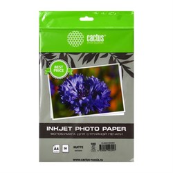 Фотобумага для струйной печати А4, 50 листов Cactus, 100 г/м2, односторонняя, матовая, в пакете - фото 51385581