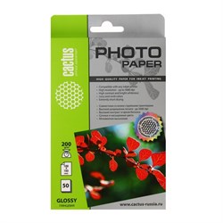 Фотобумага для струйной печати А6 (100 х 150 мм), 100 листов Cactus, 200 г/м2, односторонняя, глянцевая - фото 51385629