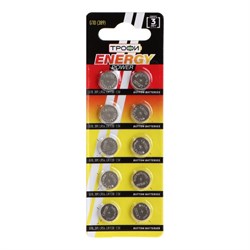 Батарейка алкалиновая "Трофи" Alkaline Cell, G10 (389, LR1130, LR54)-10BL,1.5В,блистер,10 шт. - фото 51387006